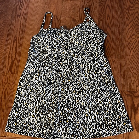 Plus animal / cheetah print swimsuit dress underwire removable pad bra attach 22 - Picture 3 of 12